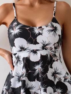 Women's Swimwear Swimdresses 2 Piece Tankini Swimsuit Backless Slim Vacation Beach Wear Floral U Neck Sleeveless Bathing Suits