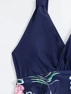 Women's Swimwear Swimdresses Tummy Control Tankini Swimsuit Backless Tummy Control High Waist Slim Vacation Beach Wear Graphic V Neck Sleeveless Bathing Suits