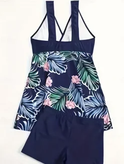 Women's Swimwear Swimdresses Tummy Control Tankini Swimsuit Backless Tummy Control High Waist Slim Vacation Beach Wear Graphic V Neck Sleeveless Bathing Suits