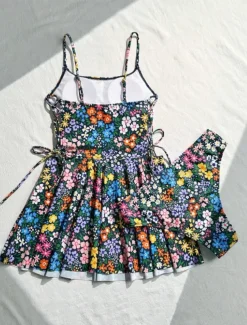 Women's Swimwear Swimdresses Tankini Tummy Control Swimsuit Backless High Waist Slim Vacation Beach Wear Floral Graphic V Neck Sleeveless Bathing Suits