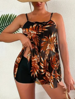 Women's Swimwear Swimdresses 2 Piece Tankini Swimsuit Backless Slim Vacation Beach Wear Graphic U Neck Sleeveless Bathing Suits