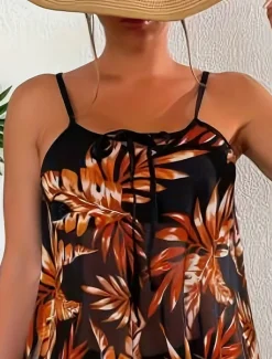 Women's Swimwear Swimdresses 2 Piece Tankini Swimsuit Backless Slim Vacation Beach Wear Graphic U Neck Sleeveless Bathing Suits