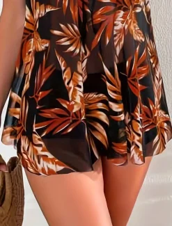 Women's Swimwear Swimdresses 2 Piece Tankini Swimsuit Backless Slim Vacation Beach Wear Graphic U Neck Sleeveless Bathing Suits