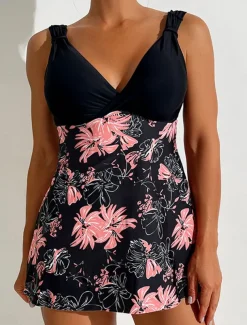 Women's Swimwear Swimdresses 2 Piece Tankini Swimsuit Backless High Waist Slim Vacation Beach Wear Graphic V Neck Sleeveless Bathing Suits