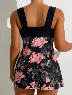 Women's Swimwear Swimdresses 2 Piece Tankini Swimsuit Backless High Waist Slim Vacation Beach Wear Graphic V Neck Sleeveless Bathing Suits