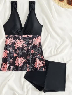 Women's Swimwear Swimdresses 2 Piece Tankini Swimsuit Backless High Waist Slim Vacation Beach Wear Graphic V Neck Sleeveless Bathing Suits