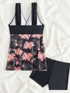 Women's Swimwear Swimdresses 2 Piece Tankini Swimsuit Backless High Waist Slim Vacation Beach Wear Graphic V Neck Sleeveless Bathing Suits