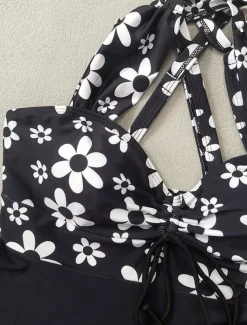 Women's Swimwear Swimdresses 2 Piece Tankini Swimsuit Backless Slim Vacation Beach Wear Floral Graphic Halter Neck Sleeveless Bathing Suits