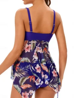 Women's Swimwear Swimdresses 2 Piece Cheeky Tankini Swimsuit Backless High Waist Vacation Beach Wear Floral Leaves V Neck Sleeveless Bathing Suits