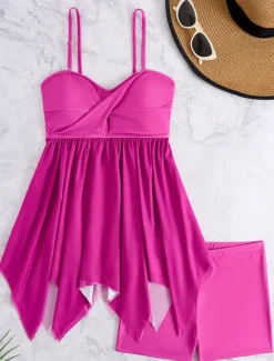 Women's Swimwear Swimdresses One Piece Tankini Swimsuit Backless High Waist Slim Vacation Beach Wear Solid Color U Neck Sleeveless Bathing Suits