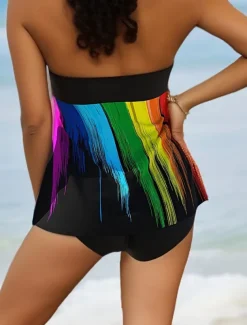 Women's Swimwear Swimdresses Tankini Swimsuit Vacation Stylish Graphic Geometric Sleeveless Bathing Suits