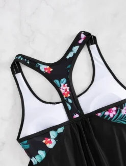 Women's Swimwear Tankini 2 Piece Shorts Swimsuit Backless Tummy Control High Waist Slim Vacation Beach Wear Floral Graphic U Neck Sleeveless Bathing Suits