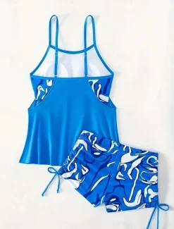 Women's Swimwear Tankini 2 Piece Boy Leg Swimsuit Backless High Waist Vacation Beach Wear Color Block Round Neck Sleeveless Bathing Suits