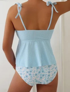 Women's Swimwear Tankini 2 Piece Swimsuit Backless High Waist Vacation Beach Wear Floral V Neck Sleeveless Bathing Suits