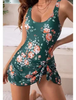 Women's Swimwear Tankini Swimsuit Elegant Tropical Floral Sleeveless Bathing Suits