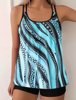 Women's Swimwear Tankini Swimsuit Vacation Tropical Color Block Sleeveless Bathing Suits