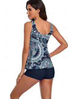 Women's Swimwear Tankini Swimsuit Retro Tropical Sleeveless Bathing Suits