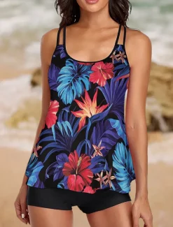 Women's Swimwear Tankini Swimsuit Tropical Tropical Sleeveless Bathing Suits