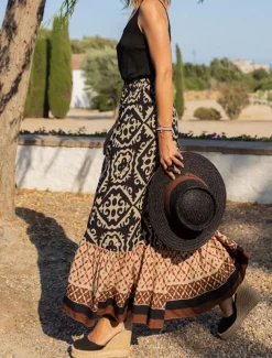 Women's Swing Long Skirt Bohemia Maxi Skirts Ruffle Print Graphic Street Vacation Spring & Summer Fashion coastal grandma style Boho Black Light Green Blue Purple