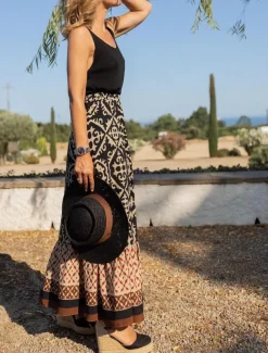 Women's Swing Long Skirt Bohemia Maxi Skirts Ruffle Print Graphic Street Vacation Spring & Summer Fashion coastal grandma style Boho Black Light Green Blue Purple