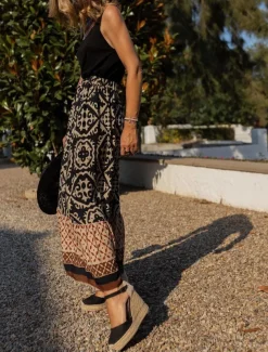 Women's Swing Long Skirt Bohemia Maxi Skirts Ruffle Print Graphic Street Vacation Spring & Summer Fashion coastal grandma style Boho Black Light Green Blue Purple