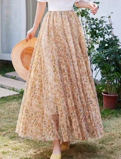 Women's Swing Long Skirt Midi Skirts Lace Layered Print Floral Solid Colored Daily Date Spring & Summer Elegant Long Summer Black Pink Blue Orange