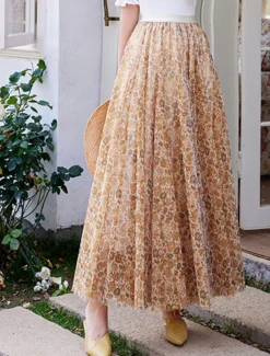 Women's Swing Long Skirt Midi Skirts Lace Layered Print Floral Solid Colored Daily Date Spring & Summer Elegant Long Summer Black Pink Blue Orange