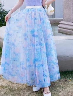 Women's Swing Long Skirt Midi Skirts Lace Layered Print Floral Solid Colored Daily Date Spring & Summer Elegant Long Summer Black Pink Blue Orange