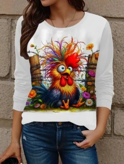 Women's T Shirt Animal Letter Casual Regular Tops Daily Print White Spring Fall