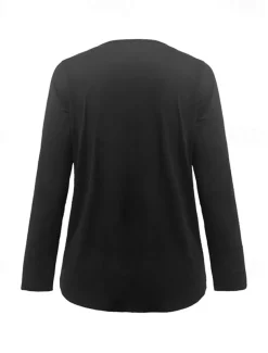 Women's T Shirt Basic Patchwork Flutter Sleeve Long Sleeve Regular Tops V Neck Daily Sports Black White Red Green Cross-Seasons