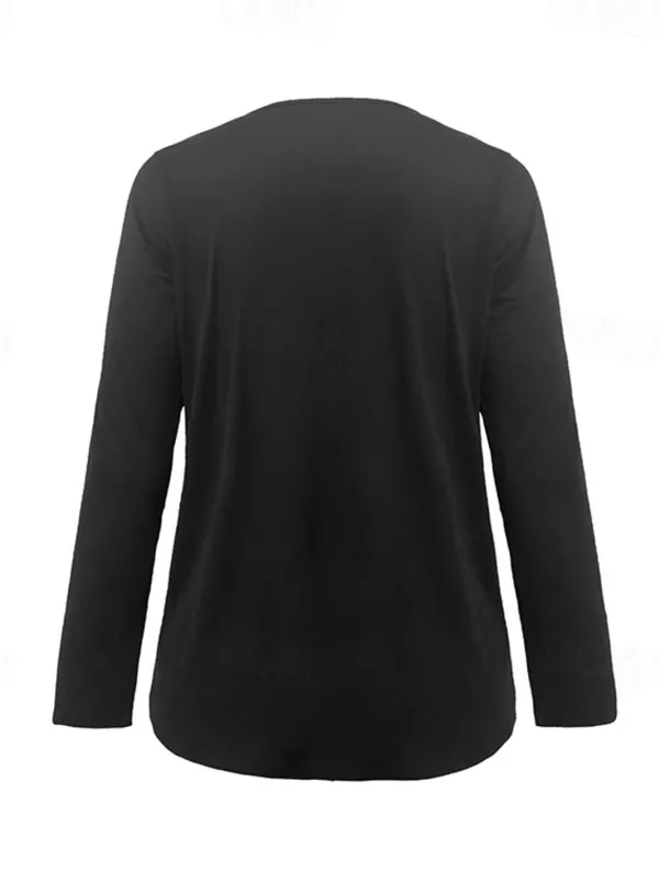 Women's T Shirt Basic Patchwork Flutter Sleeve Long Sleeve Regular Tops V Neck Daily Sports Black White Red Green Cross-Seasons