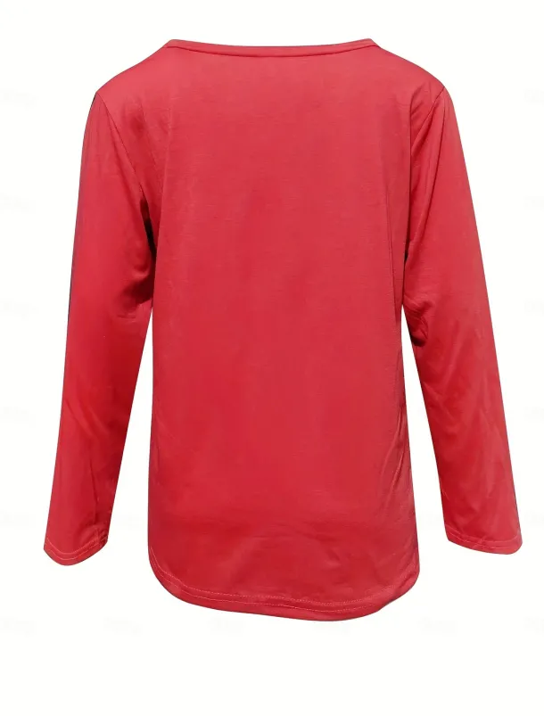 Women's T Shirt Basic Patchwork Flutter Sleeve Long Sleeve Regular Tops V Neck Daily Sports Black White Red Green Cross-Seasons