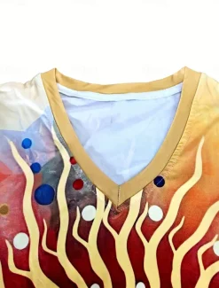 Women's T Shirt Bohemia Vintage Print Short Sleeve Regular Tops V Neck Vacation Daily Yellow Summer