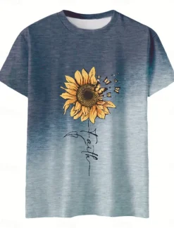 Women's T Shirt Casual Print Short Sleeve Regular Tops Daily Purple Green Gray Summer