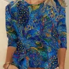 Women's T Shirt Casual Print Regular Tops Daily Blue Spring Fall