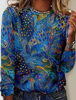 Women's T Shirt Casual Print Regular Tops Daily Blue Spring Fall