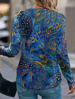 Women's T Shirt Casual Print Regular Tops Daily Blue Spring Fall