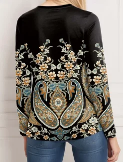 Women's T Shirt Casual Print Regular Tops Daily Black White Dusty Rose Purple Spring Fall