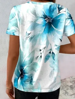 Women's T Shirt Casual Print Short Sleeve Regular Tops Daily Blue Summer