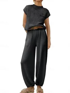 Women's T Shirt Chinos Short Sleeve Solid Color Black Blue Khaki Summer Regular Fit