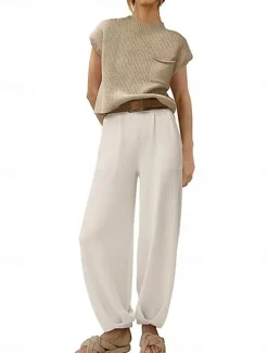 Women's T Shirt Chinos Short Sleeve Solid Color Black Blue Khaki Summer Regular Fit