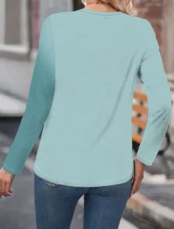 Women's T shirt Crew Neck Long Sleeve Tunic Letter Dandelion Modern Casual Regular Tops Daily Weekend Print Blue Fall Winter