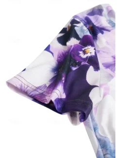 Women's T Shirt Fashion Floral Print Short Sleeve Regular Tops V Neck Daily Navy Blue Blue Purple Summer
