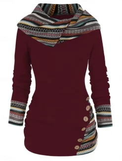 Women's T Shirt Fashion Modern Casual Long Sleeve Regular Tops Crew Neck Daily Weekend Wine Blue Green Gray Spring Fall