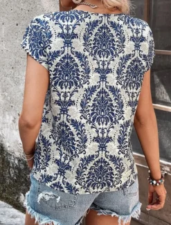 Women's T Shirt Floral Bohemia Vintage Casual Short Sleeve Crew Neck Regular Tops Daily Weekend Navy Blue Brown Summer Spring