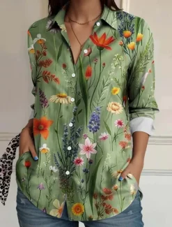 Women's T Shirt Floral Elegant Vintage Daily T Regular Tops Work Daily s Print Grass Green Spring