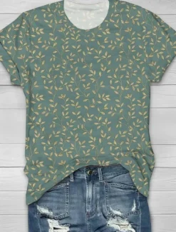 Women's T Shirt Floral Graphic 3D Vintage Stylish Casual Short Sleeve Crew Neck Regular Tops Daily Going out Weekend Print Green Gray Light Blue Summer Spring