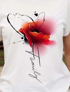 Women's T Shirt Floral Graphic Letter Vintage Stylish Classic Short Sleeve Crew Neck Round Neck Regular Tops Daily Weekend Print Black White Yellow Pink Blue Summer Spring