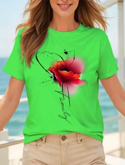 Women's T Shirt Floral Graphic Letter Vintage Stylish Classic Short Sleeve Crew Neck Round Neck Regular Tops Daily Weekend Print Black White Yellow Pink Blue Summer Spring