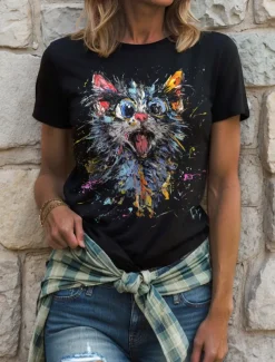 Women's T Shirt Graphic Animal Dog Vintage Stylish Classic Short Sleeve Crew Neck Round Neck Regular Tops Daily Weekend Print Black White Red Blue Purple Summer Spring